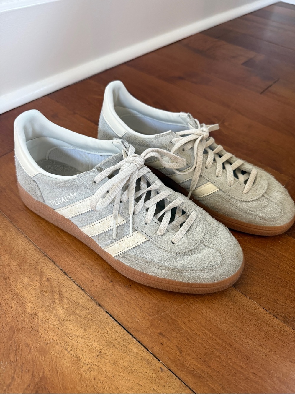 adidas Spezial Suede Sneakers in Light Gray and Cream with Gum Sole